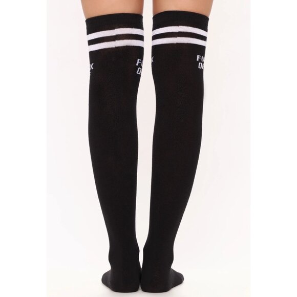 Fashion Nova ✦ “Please F*ck Off” Knee-High Socks ✦ White ✦ Black ✦ NWT - Picture 3 of 5